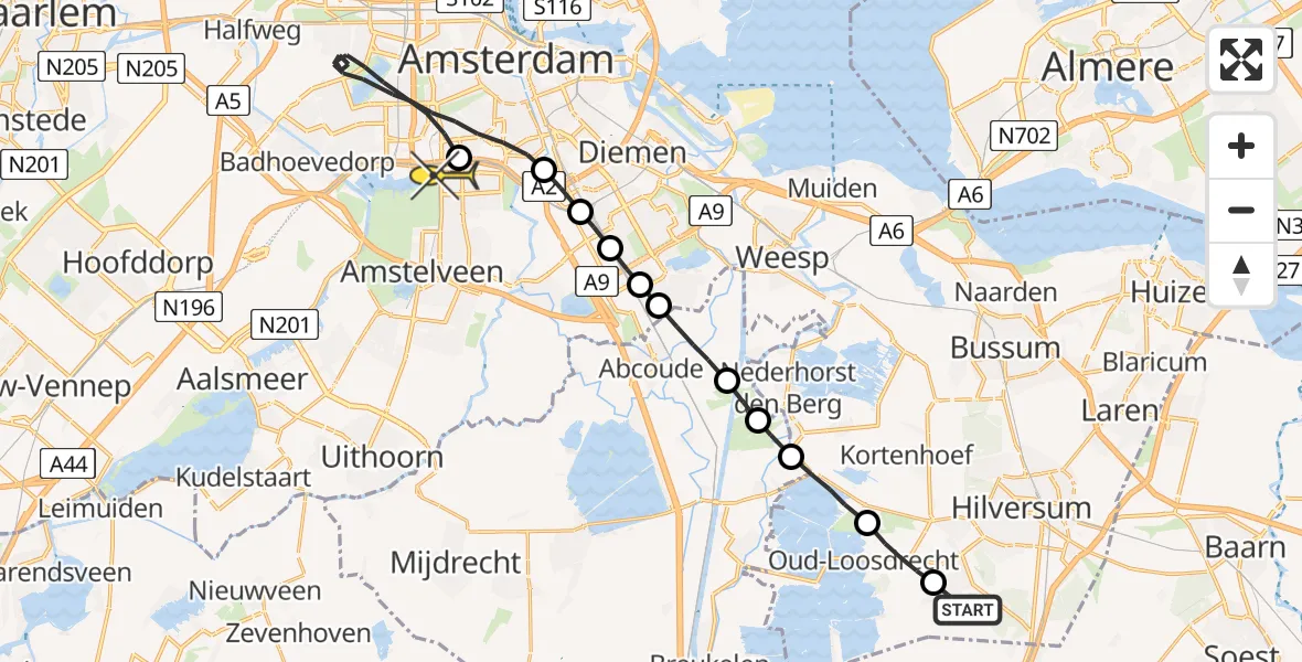 Routekaart van de vlucht: Lifeliner 1 naar VU Medisch Centrum Amsterdam