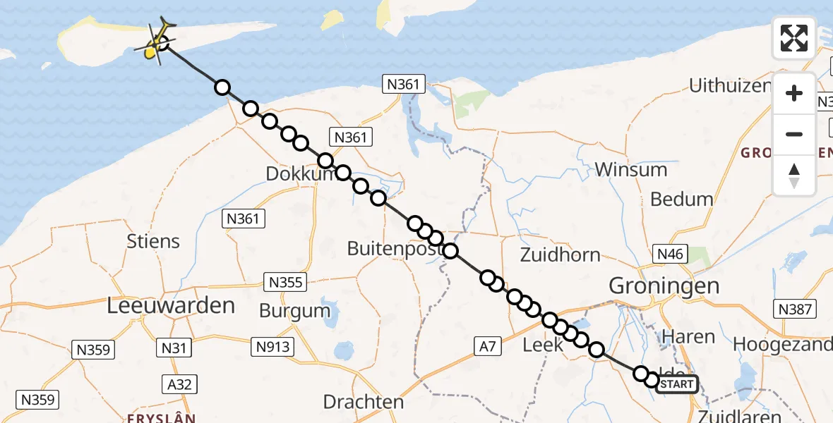 Routekaart van de vlucht: Lifeliner 4 naar Nes