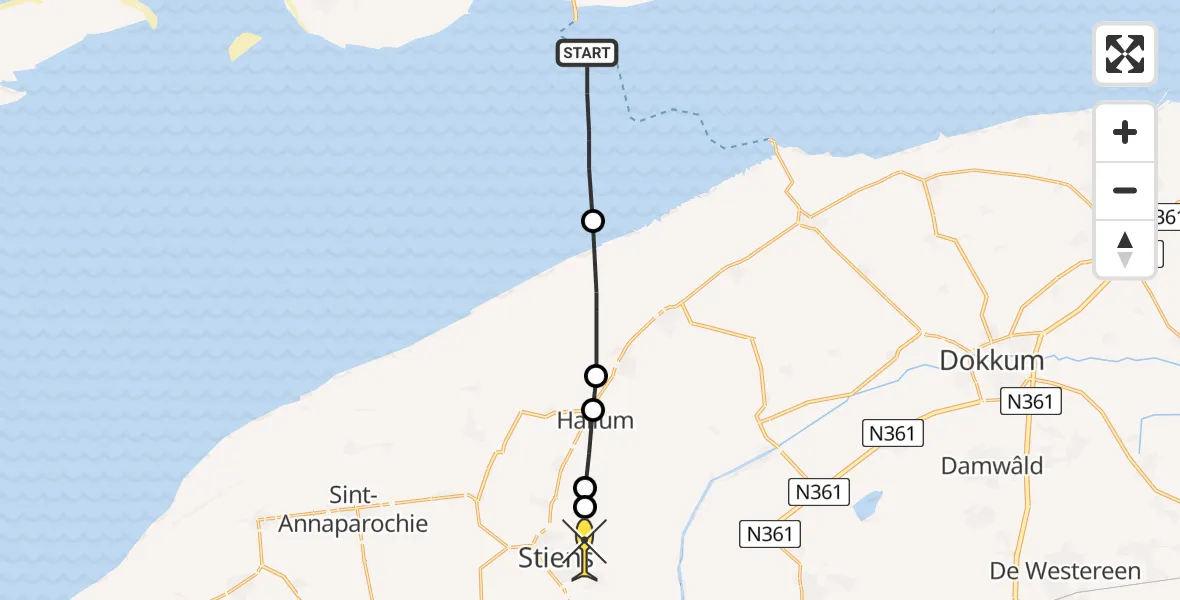 Routekaart van de vlucht: Ambulanceheli naar Stiens