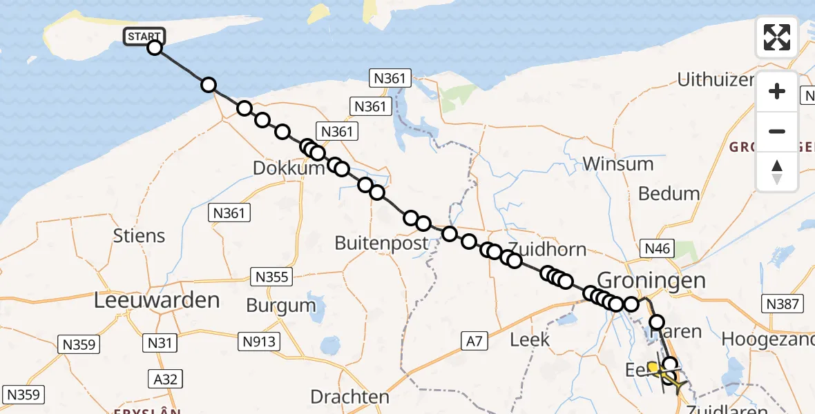 Routekaart van de vlucht: Lifeliner 4 naar Groningen Airport Eelde