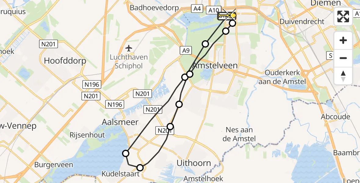 Routekaart van de vlucht: Lifeliner 1 naar VU Medisch Centrum Amsterdam