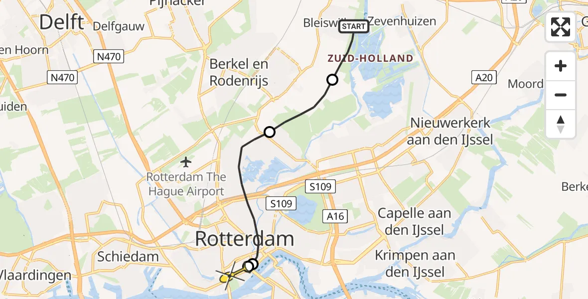 Routekaart van de vlucht: Lifeliner 2 naar Erasmus MC