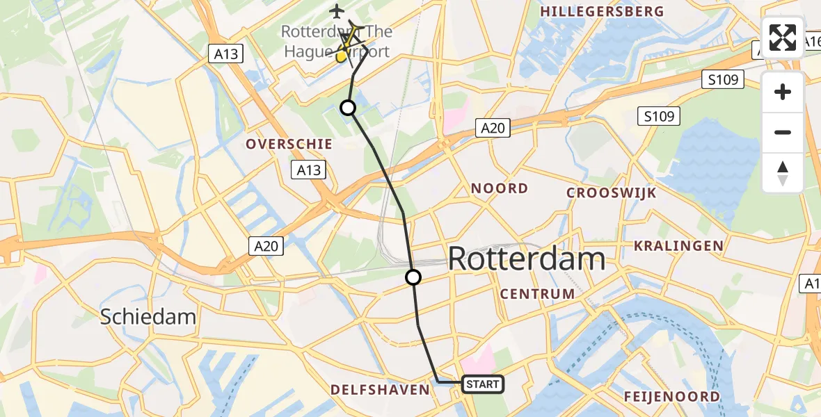 Routekaart van de vlucht: Lifeliner 2 naar Rotterdam The Hague Airport