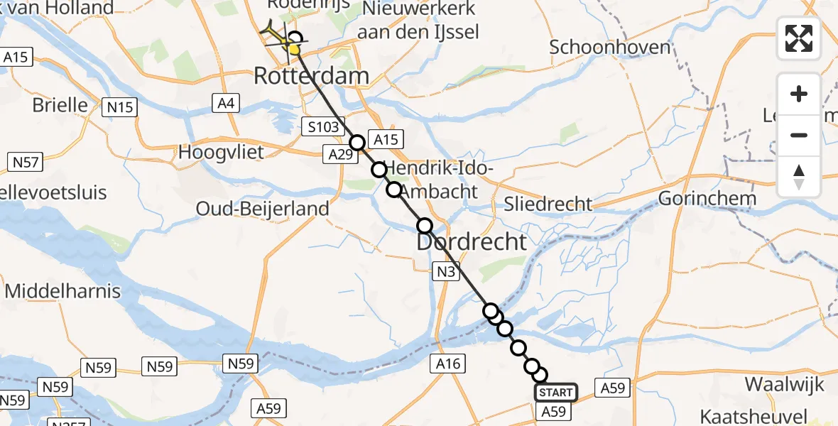 Routekaart van de vlucht: Lifeliner 2 naar Rotterdam The Hague Airport