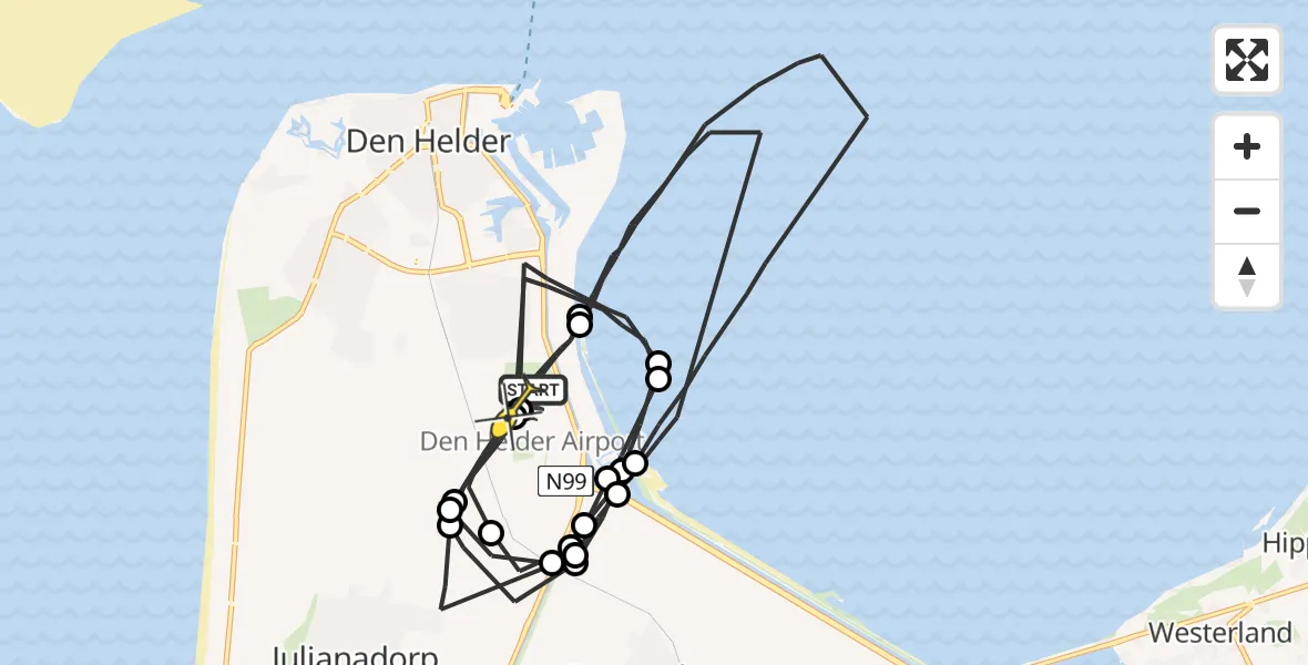 Routekaart van de vlucht: Politieheli naar Vliegveld De Kooy