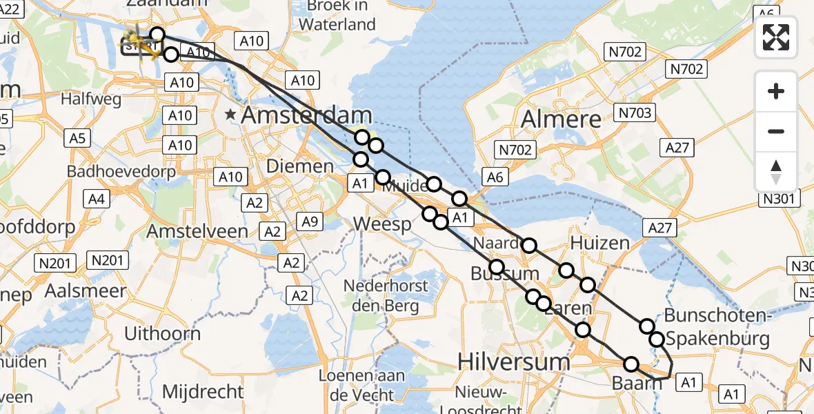 Vluchtroute Traumahelikopter Amsterdam Heliport - Amsterdam Heliport, 24 juni 2022, 08:45