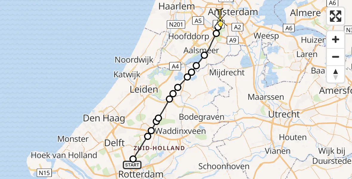 Routekaart van de vlucht: Lifeliner 2 naar Amsterdam