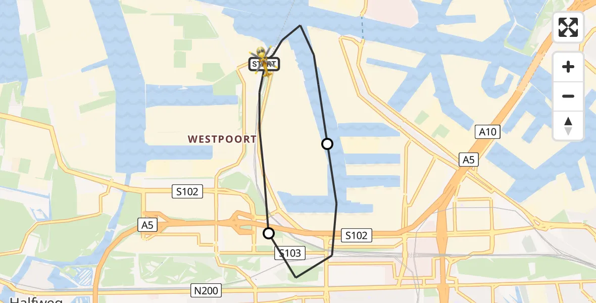 Vluchtroute Traumahelikopter Amsterdam Heliport - Amsterdam Heliport, 24 juni 2022, 09:16