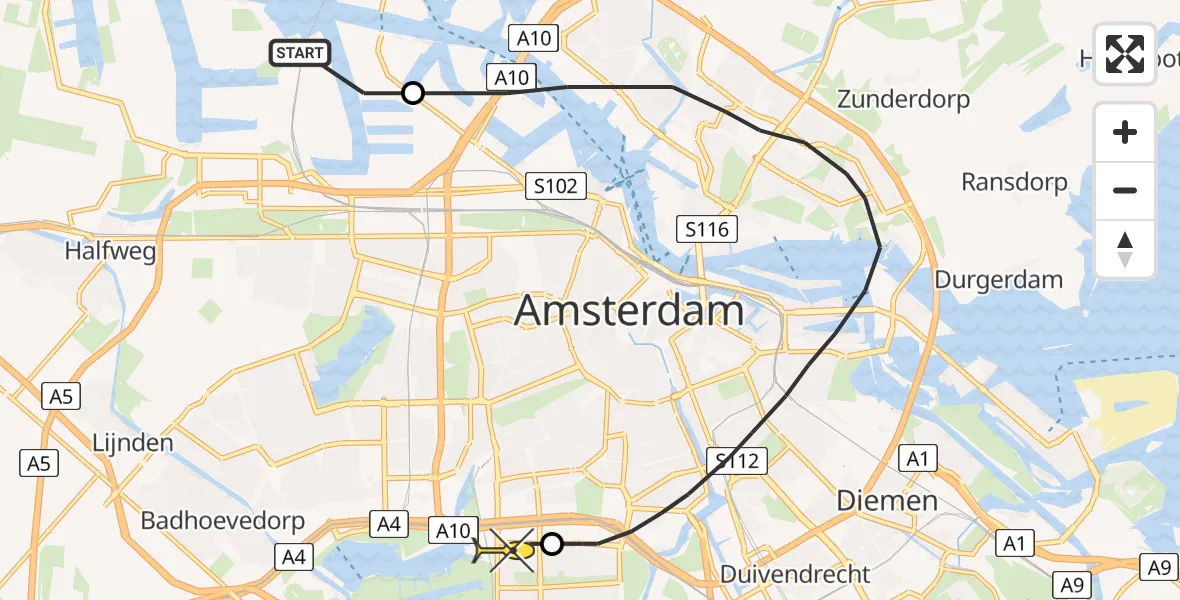 Routekaart van de vlucht: Lifeliner 1 naar VU Medisch Centrum Amsterdam