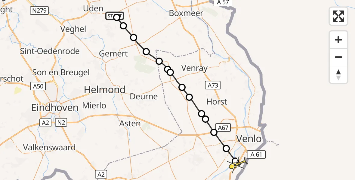 Routekaart van de vlucht: Lifeliner 3 naar Belfeld