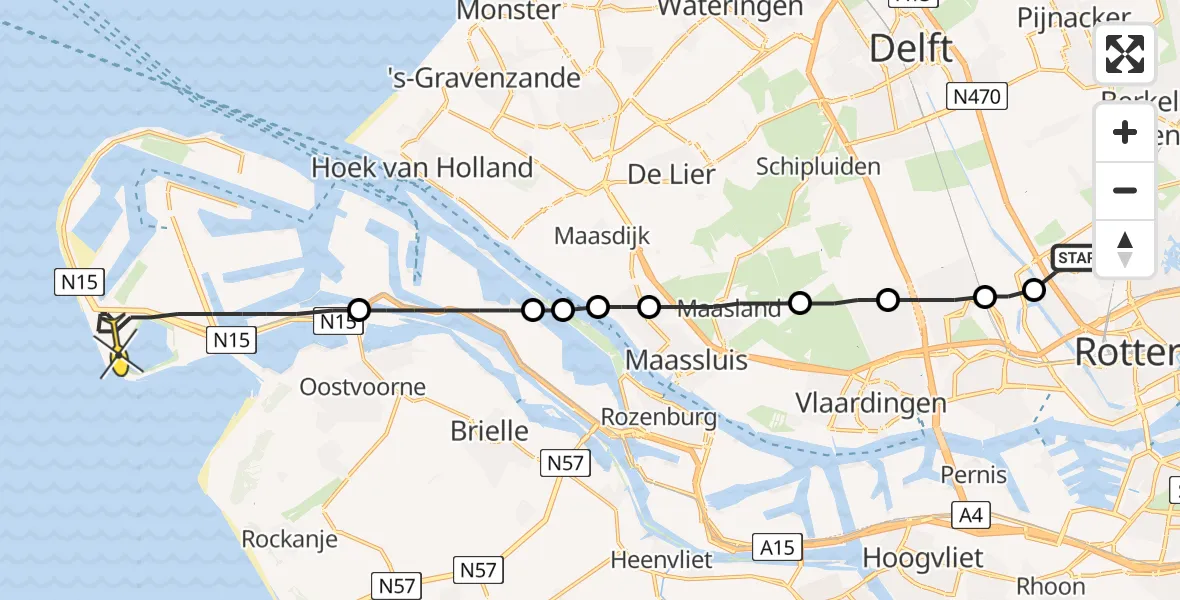 Routekaart van de vlucht: Lifeliner 2 naar Maasvlakte