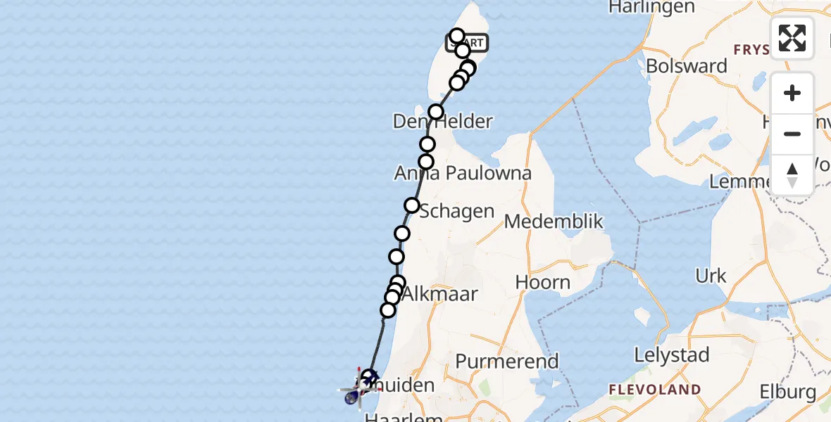 Vluchtroute Politiehelikopter Texel International Airport - , 24 juni 2022, 11:47