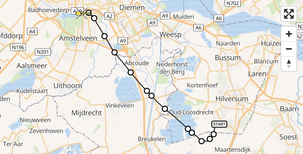 Routekaart van de vlucht: Lifeliner 1 naar VU Medisch Centrum Amsterdam