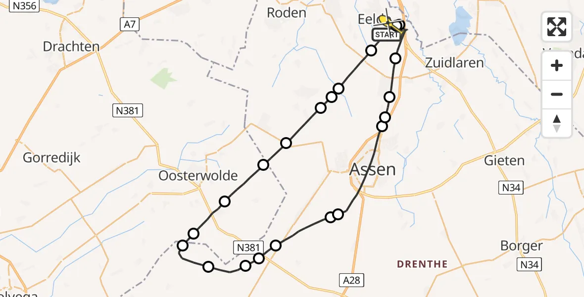 Routekaart van de vlucht: Lifeliner 4 naar Groningen Airport Eelde