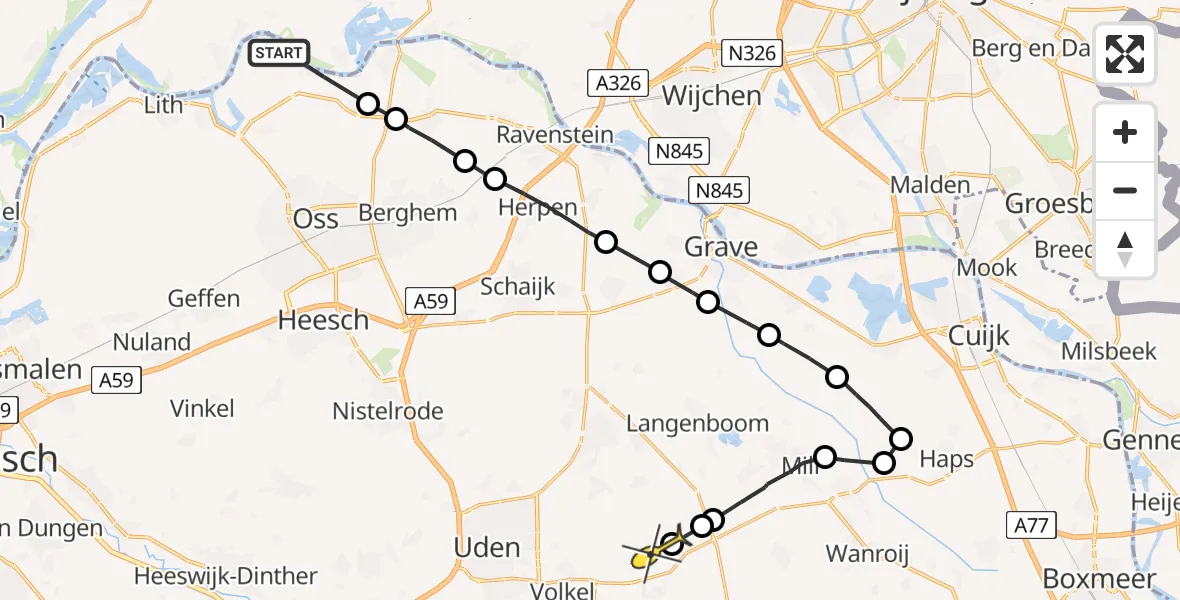 Routekaart van de vlucht: Politieheli naar Vliegbasis Volkel