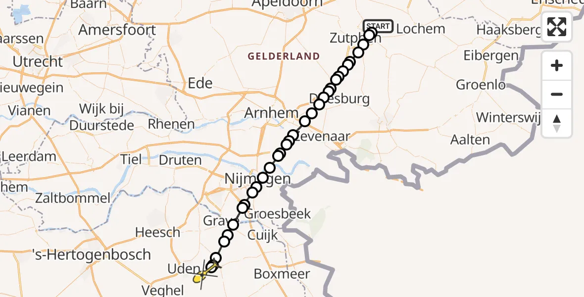 Routekaart van de vlucht: Lifeliner 3 naar Vliegbasis Volkel