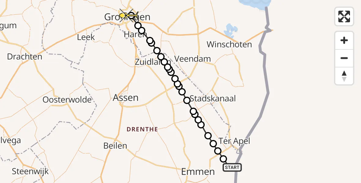 Routekaart van de vlucht: Lifeliner 4 naar Universitair Medisch Centrum Groningen