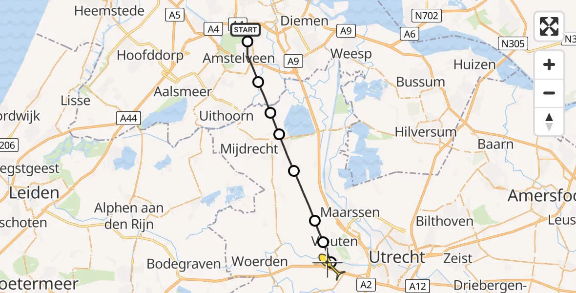 Routekaart van de vlucht: Lifeliner 1 naar De Meern