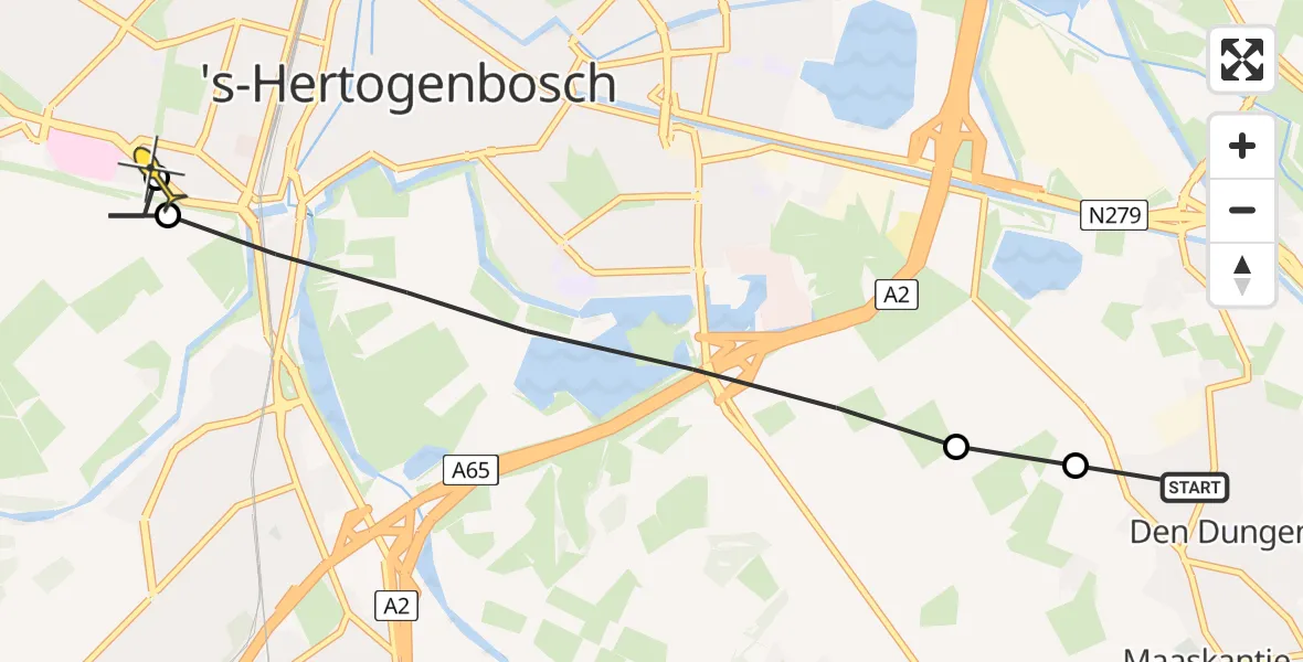 Routekaart van de vlucht: Lifeliner 3 naar 's-Hertogenbosch