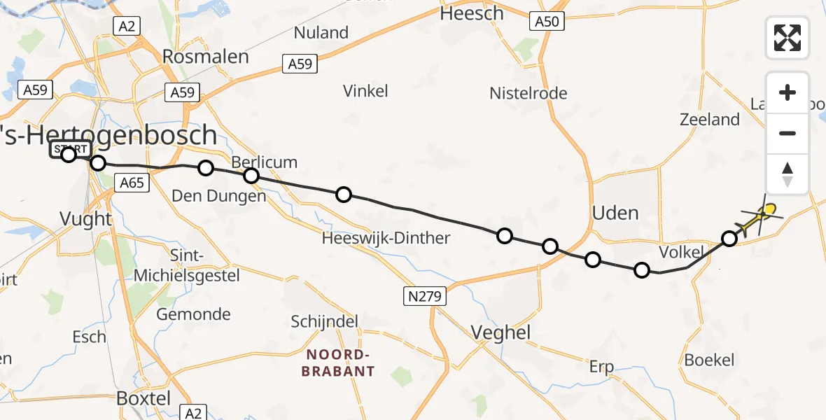 Routekaart van de vlucht: Lifeliner 3 naar Vliegbasis Volkel