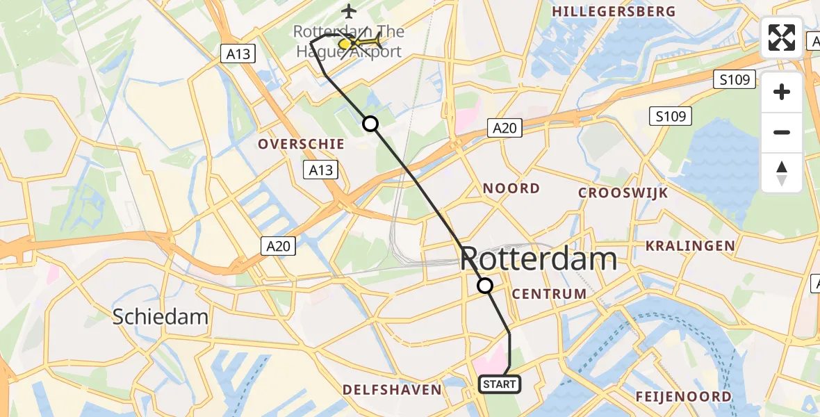 Routekaart van de vlucht: Lifeliner 2 naar Rotterdam The Hague Airport