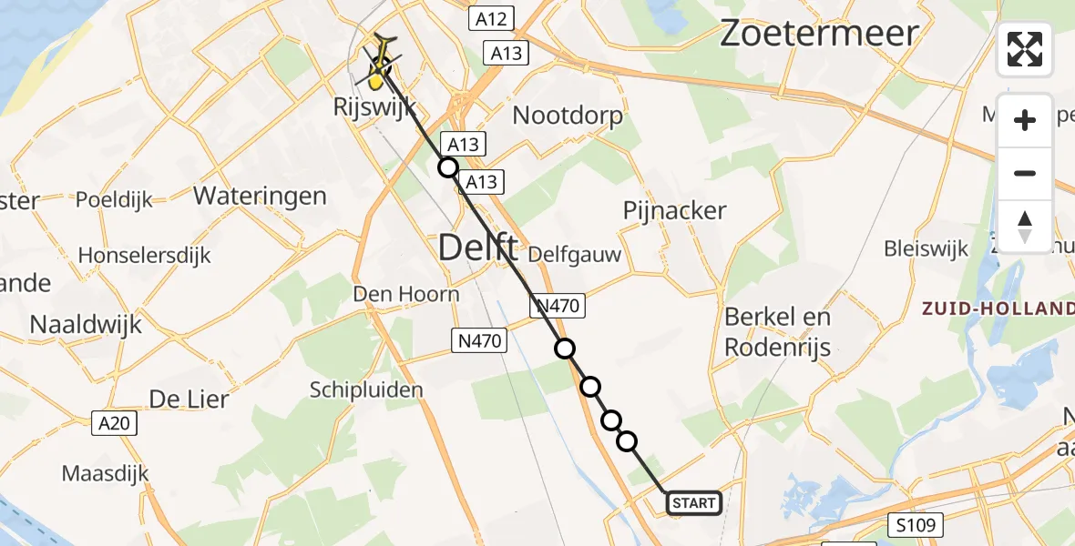 Routekaart van de vlucht: Lifeliner 2 naar Den Haag