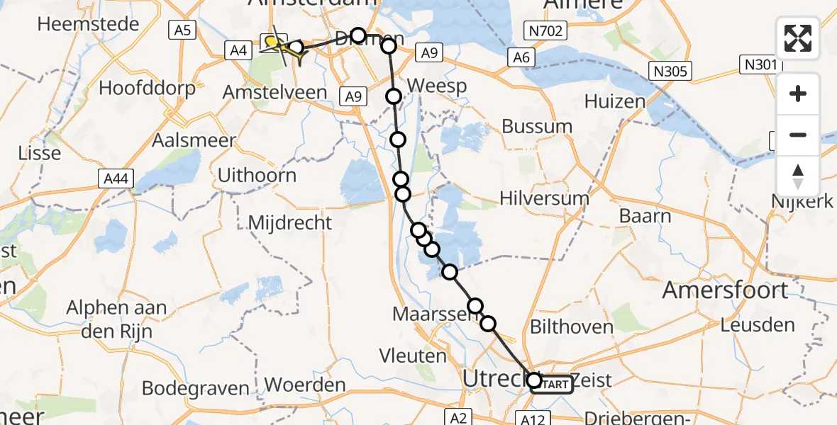 Routekaart van de vlucht: Lifeliner 1 naar VU Medisch Centrum Amsterdam