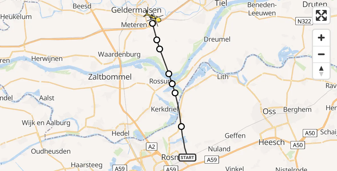 Routekaart van de vlucht: Lifeliner 3 naar Geldermalsen