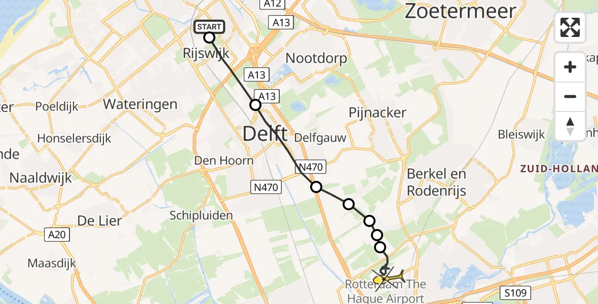 Routekaart van de vlucht: Lifeliner 2 naar Rotterdam The Hague Airport