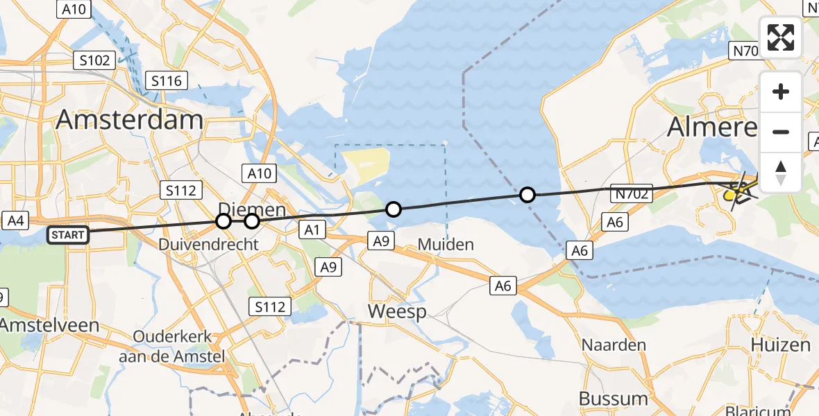 Routekaart van de vlucht: Lifeliner 1 naar Almere