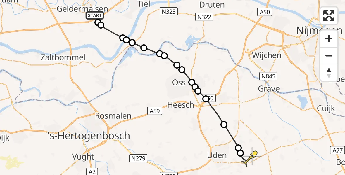 Routekaart van de vlucht: Lifeliner 3 naar Vliegbasis Volkel