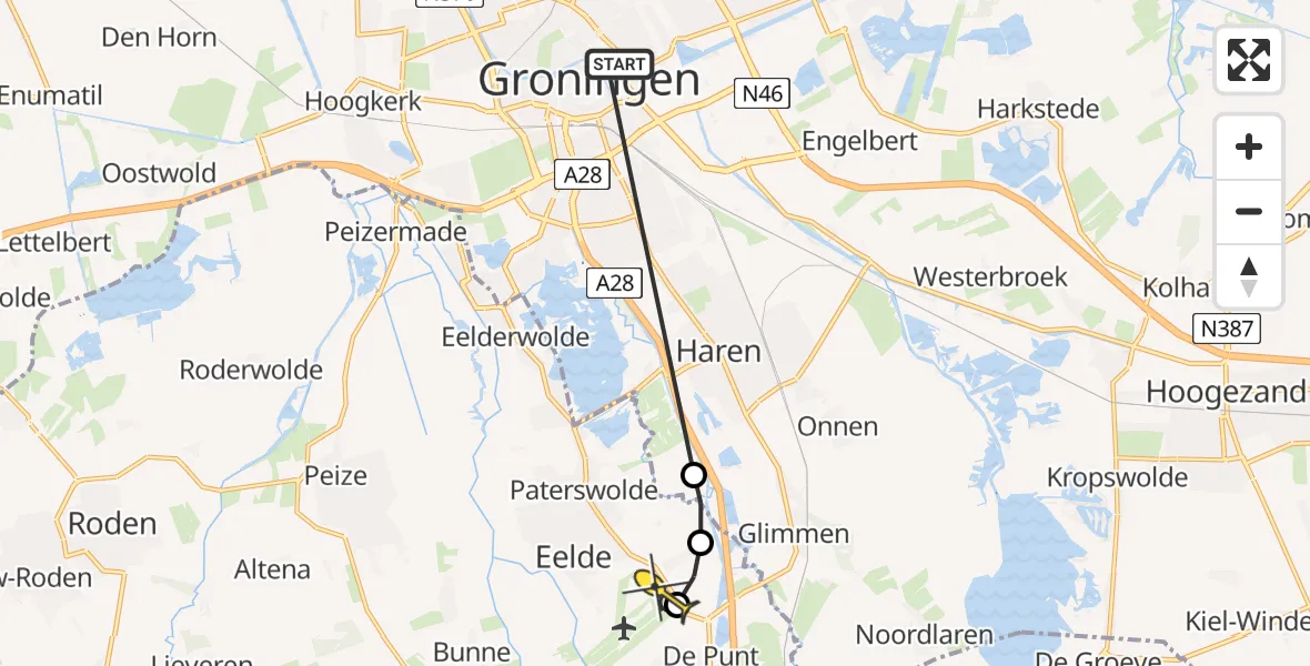 Routekaart van de vlucht: Lifeliner 4 naar Groningen Airport Eelde