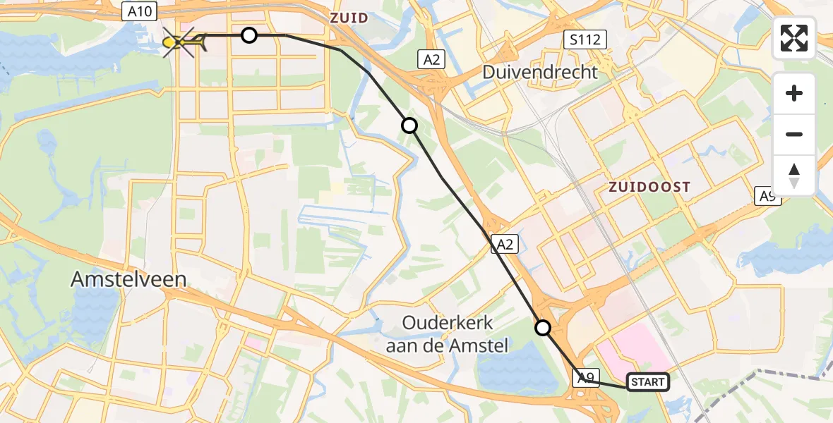 Routekaart van de vlucht: Lifeliner 1 naar VU Medisch Centrum Amsterdam