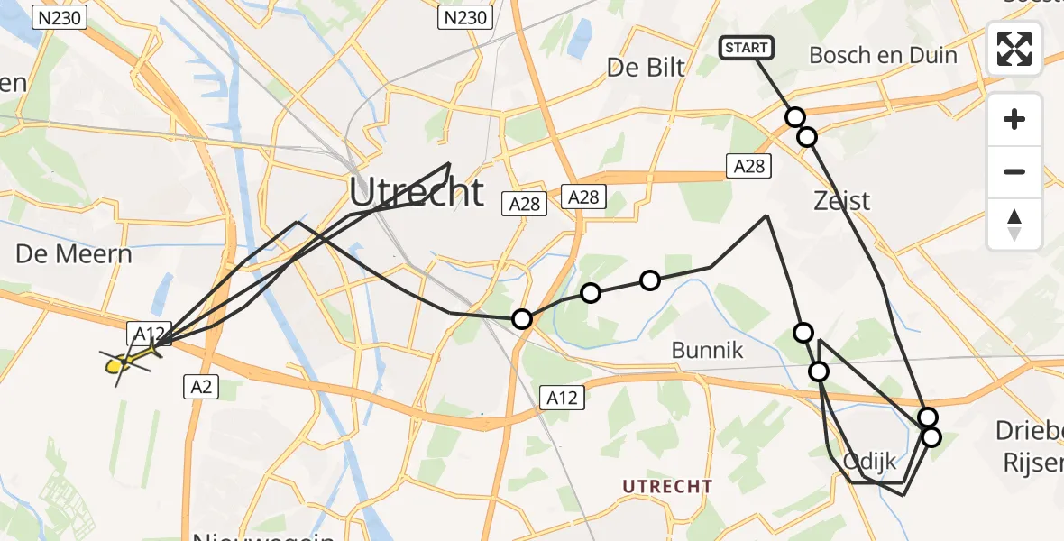 Routekaart van de vlucht: Politiehelikopter naar Utrecht