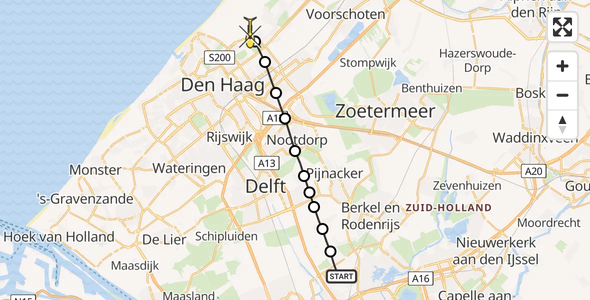 Routekaart van de vlucht: Lifeliner 2 naar Wassenaar