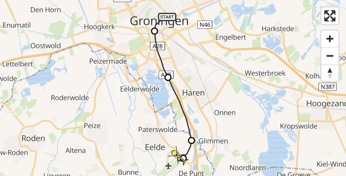 Routekaart van de vlucht: Lifeliner 4 naar Groningen Airport Eelde