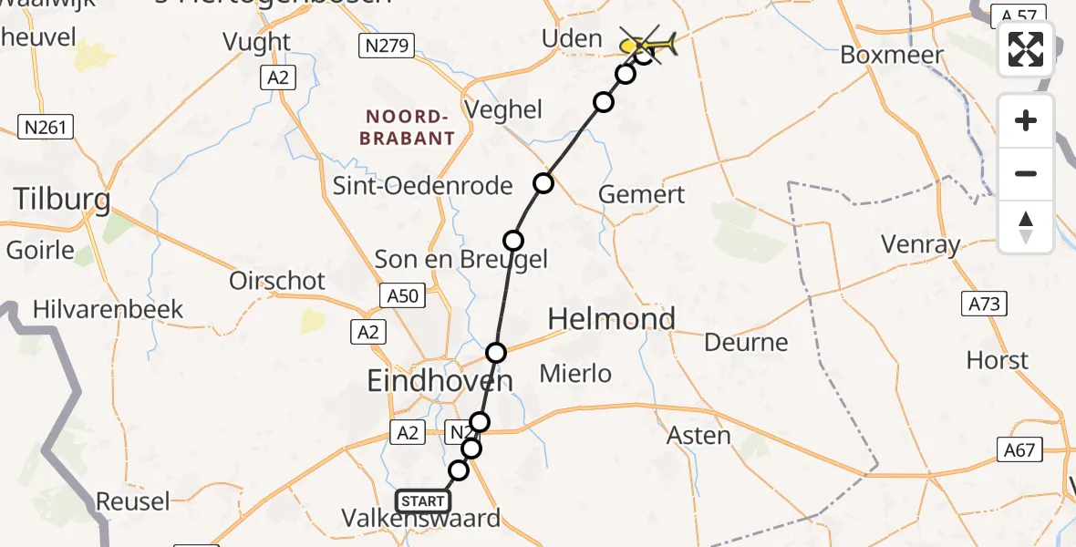 Routekaart van de vlucht: Lifeliner 3 naar Vliegbasis Volkel