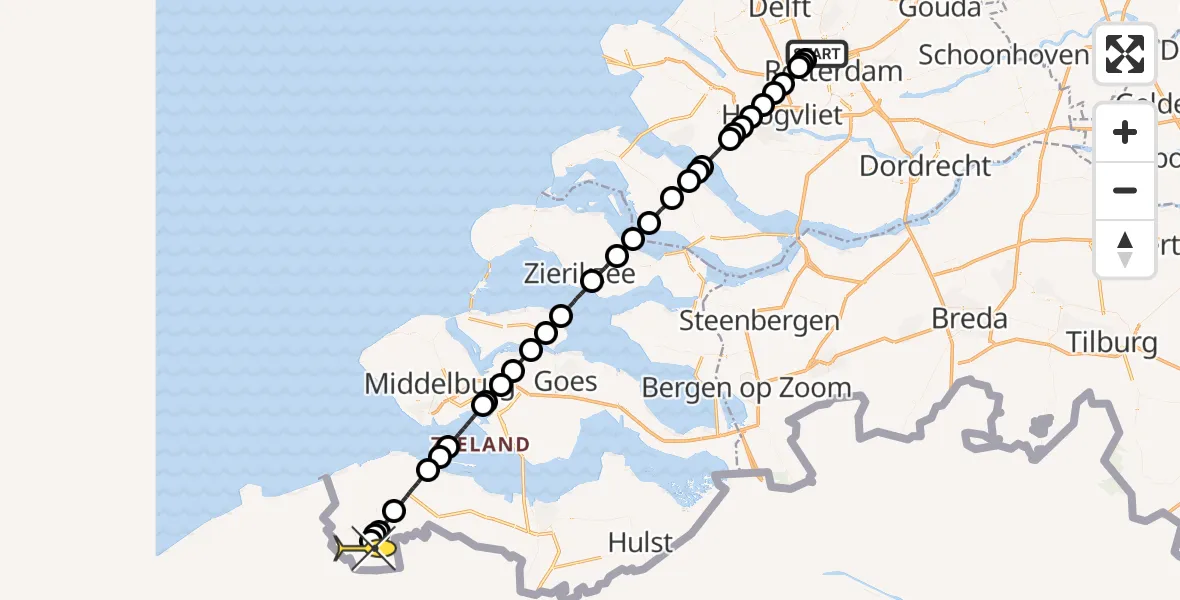 Routekaart van de vlucht: Lifeliner 2 naar Aardenburg