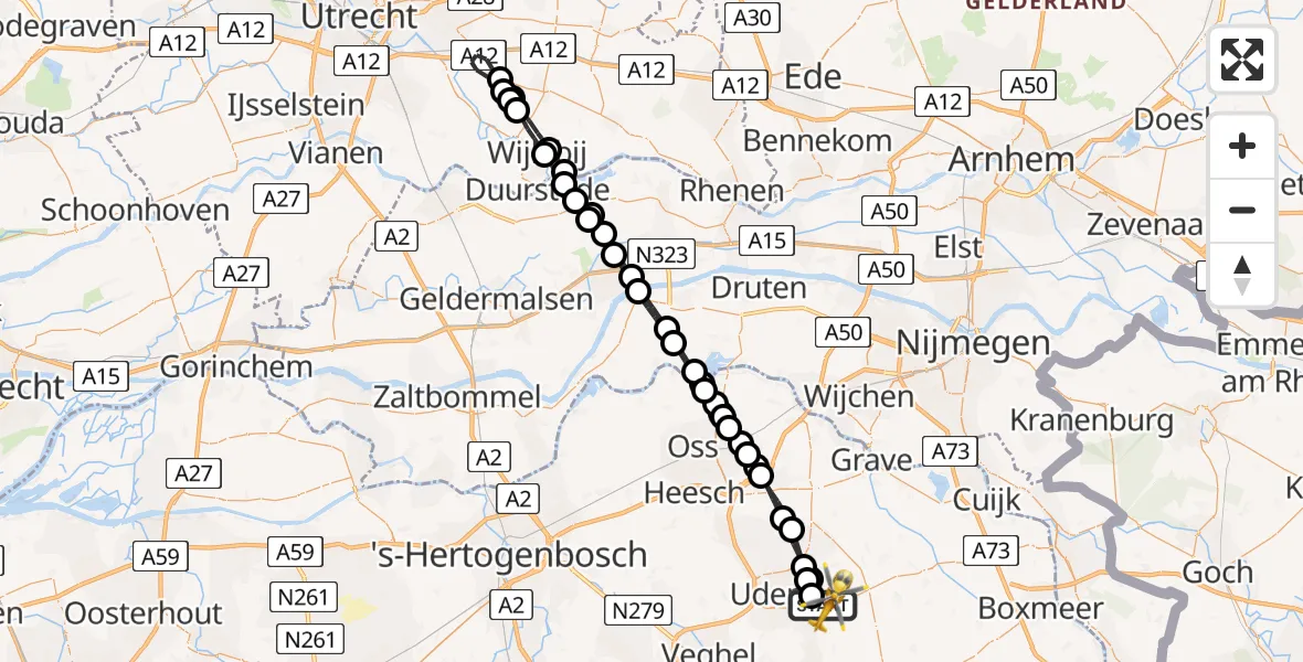 Vluchtroute Traumahelikopter Vliegbasis Volkel - Vliegbasis Volkel, 25 juni 2022, 04:33