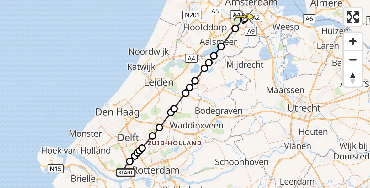 Routekaart van de vlucht: Lifeliner 1 naar VU Medisch Centrum Amsterdam