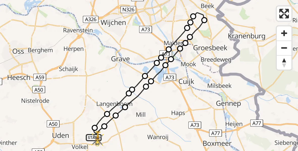 Vluchtroute Traumahelikopter Vliegbasis Volkel - Vliegbasis Volkel, 25 juni 2022, 06:16