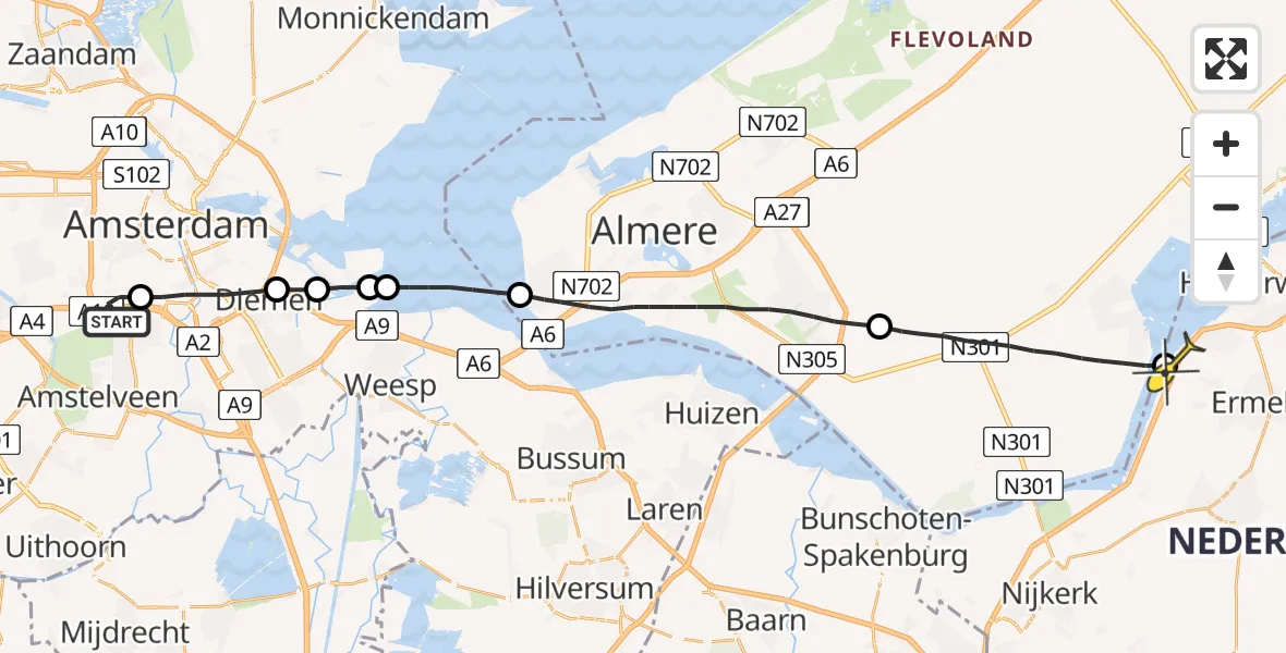 Routekaart van de vlucht: Lifeliner 1 naar Ermelo