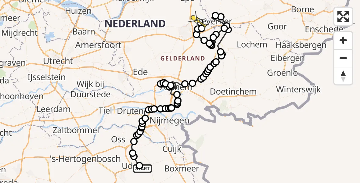 Routekaart van de vlucht: Politieheli naar Vliegveld Teuge