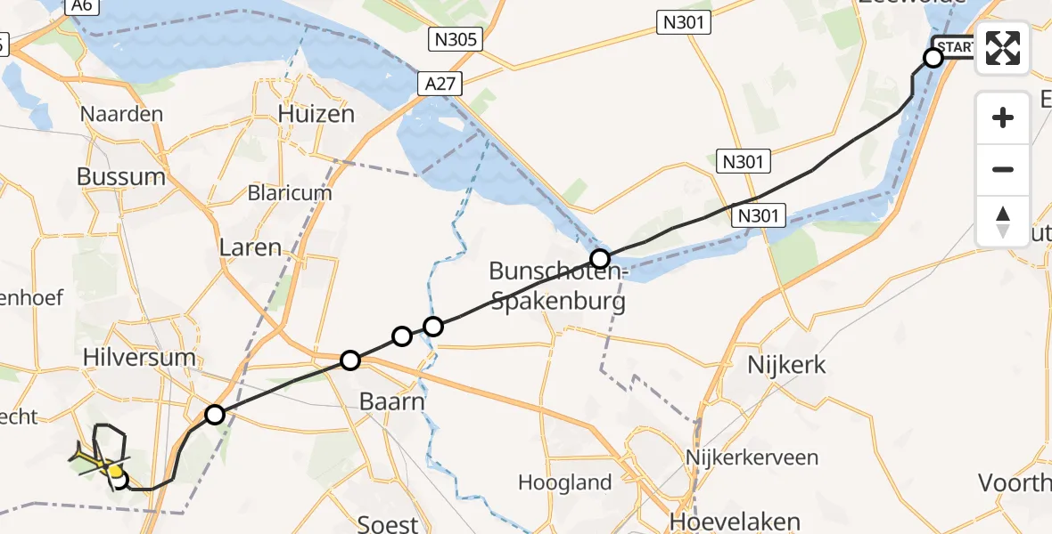 Routekaart van de vlucht: Lifeliner 1 naar Vliegveld Hilversum