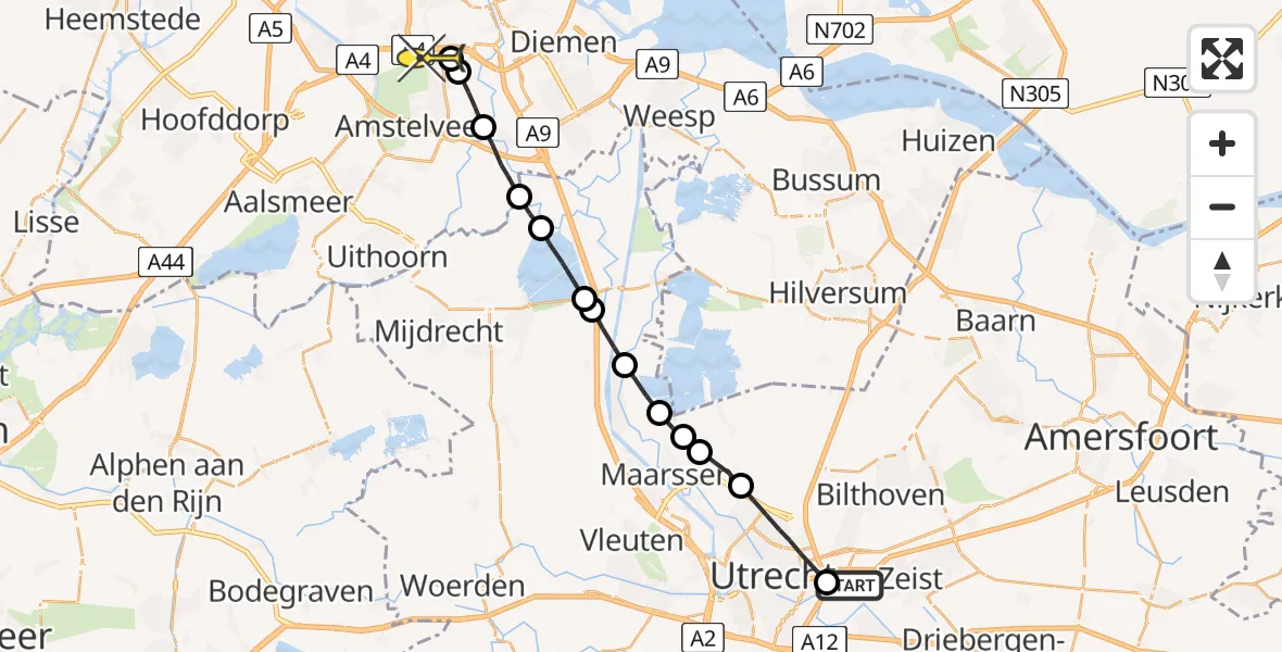 Routekaart van de vlucht: Lifeliner 1 naar VU Medisch Centrum Amsterdam