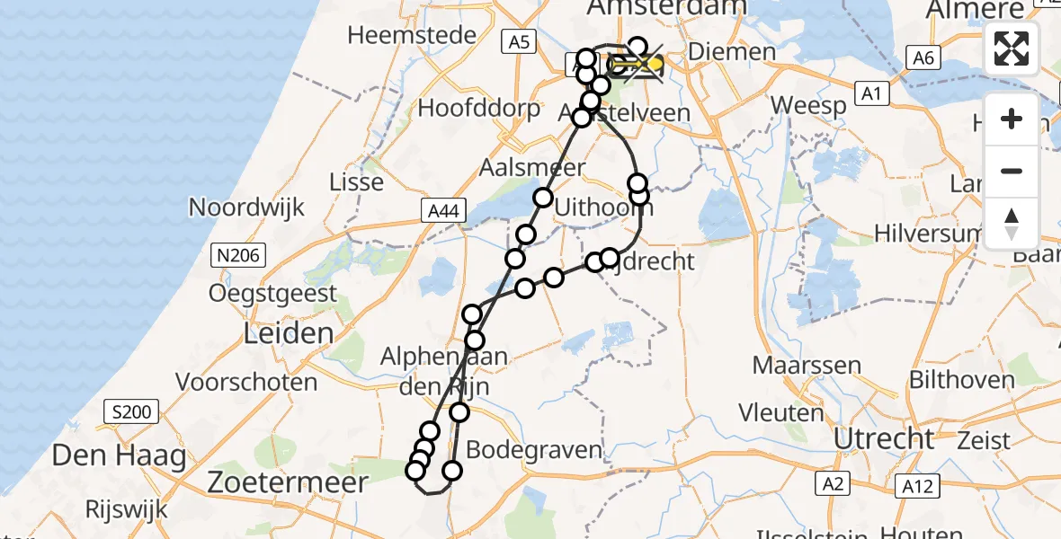 Routekaart van de vlucht: Lifeliner 1 naar VU Medisch Centrum Amsterdam