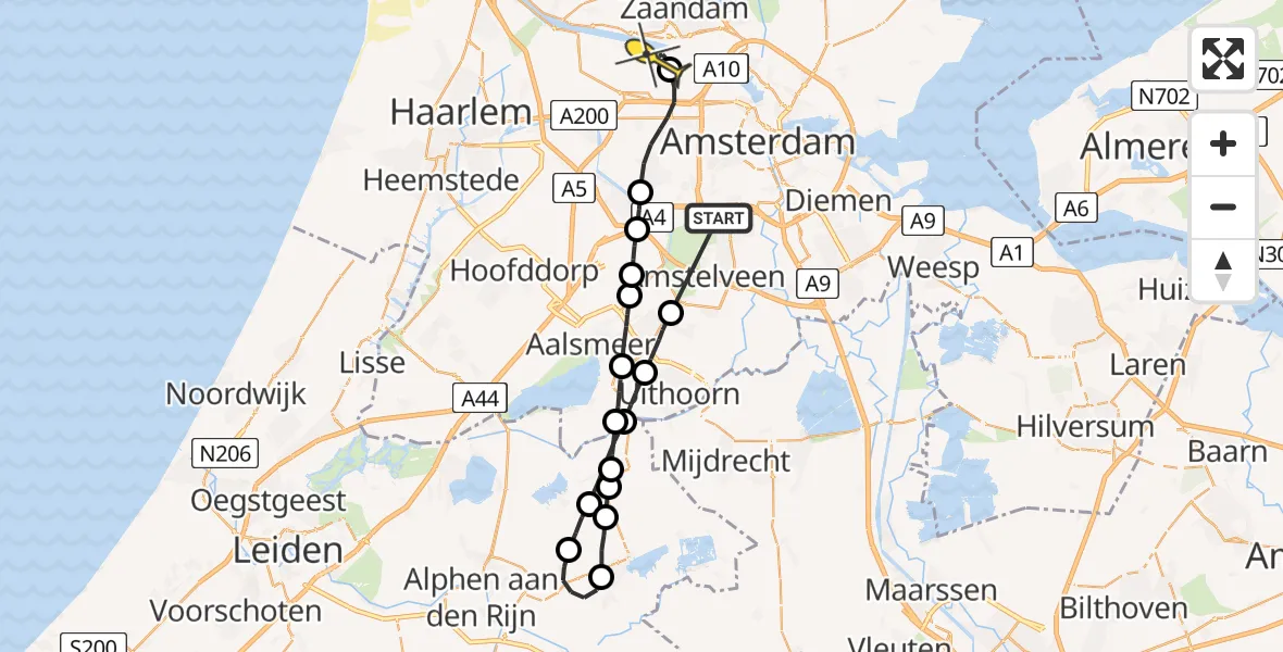 Routekaart van de vlucht: Lifeliner 1 naar Amsterdam Heliport