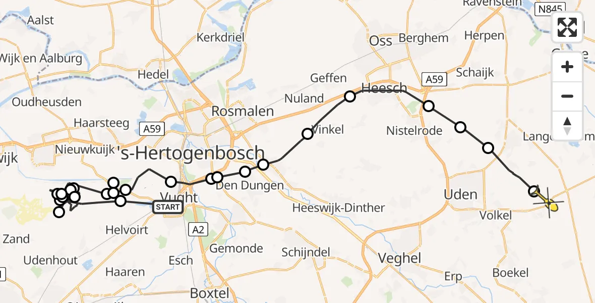 Routekaart van de vlucht: Politieheli naar Vliegbasis Volkel