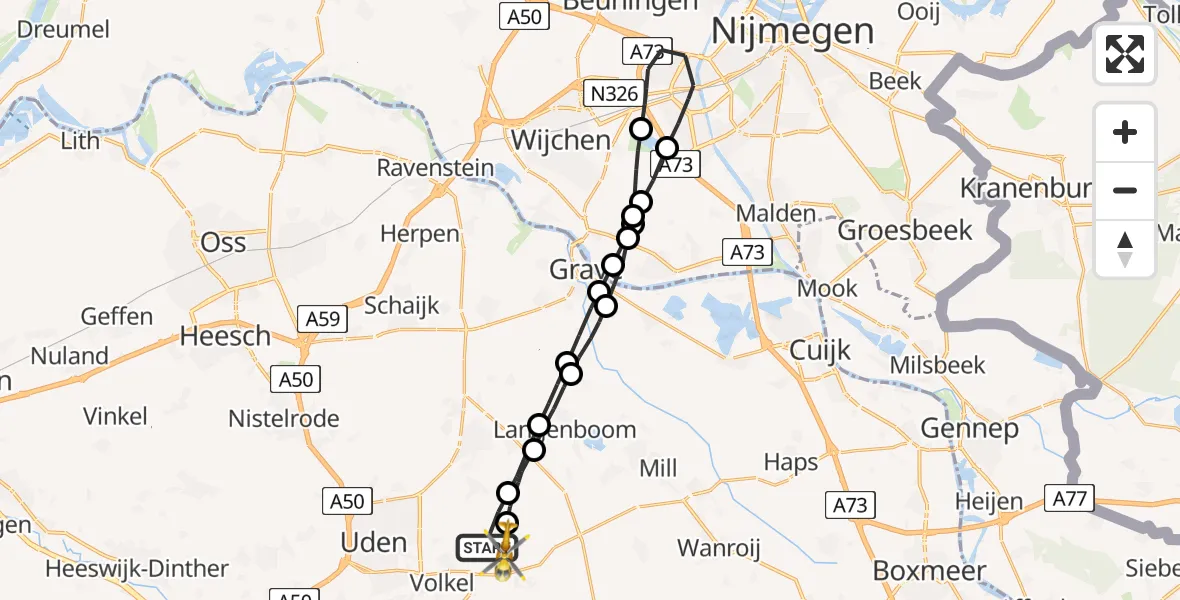Vluchtroute Traumahelikopter Vliegbasis Volkel - Vliegbasis Volkel, 25 juni 2022, 12:29