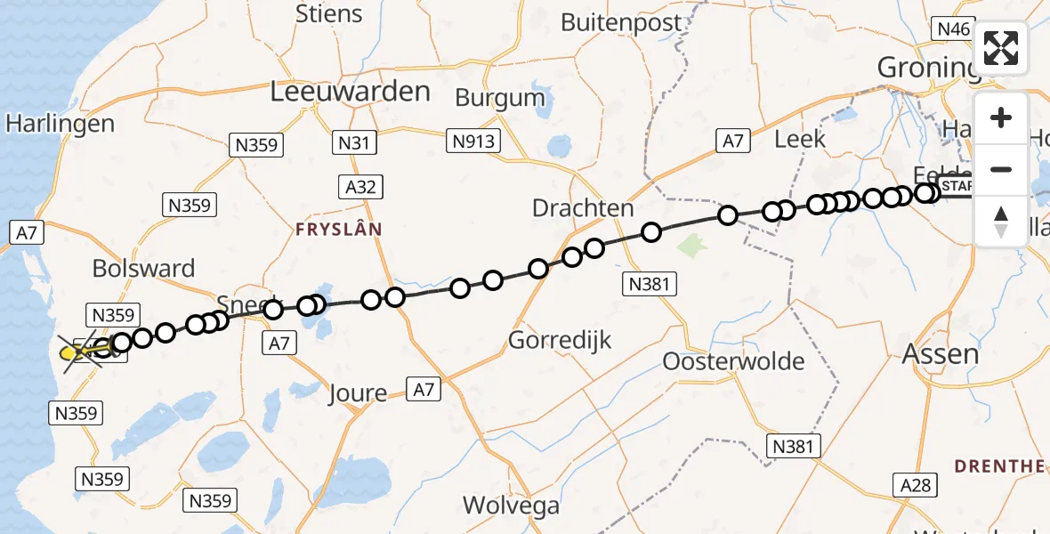 Routekaart van de vlucht: Lifeliner 4 naar Parrega